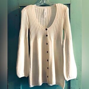 M. Rena Cream Cardigan Sweater with Ribbed Detailing